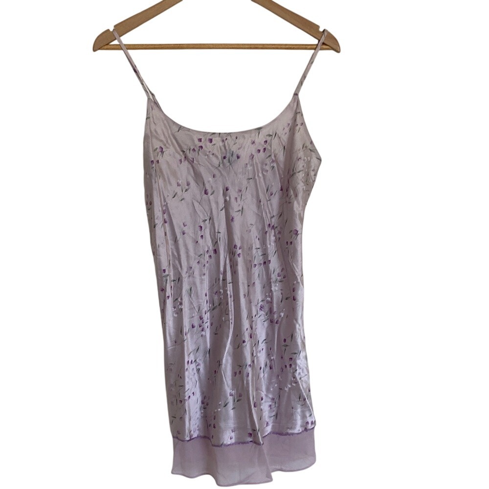 August Silk Intimates Nighty 100% Silk Lavender Floral Slip Tank Lingerie Size M